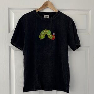 Faded Black EAT THE RICH Hungry Caterpillar tshirt